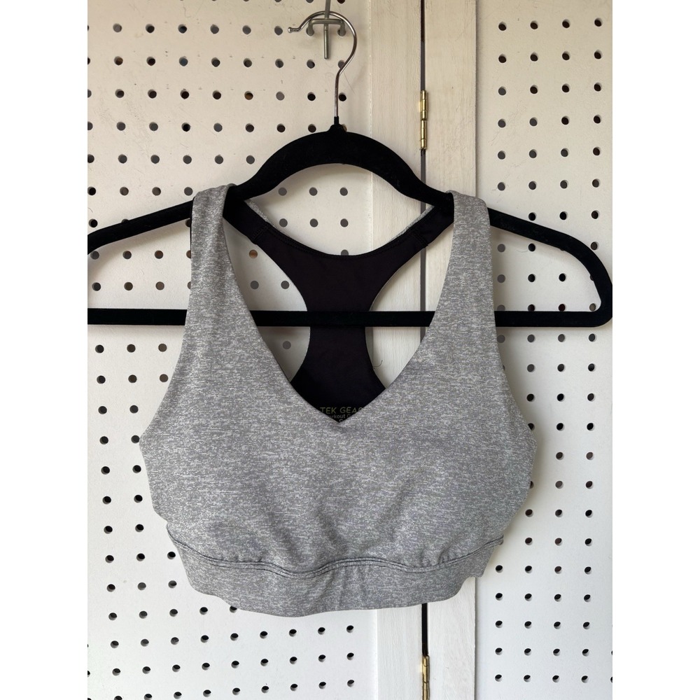 Tek‎ Gear Sports Gear Racerback Wirefree Sports Bra Gray Black Size Small